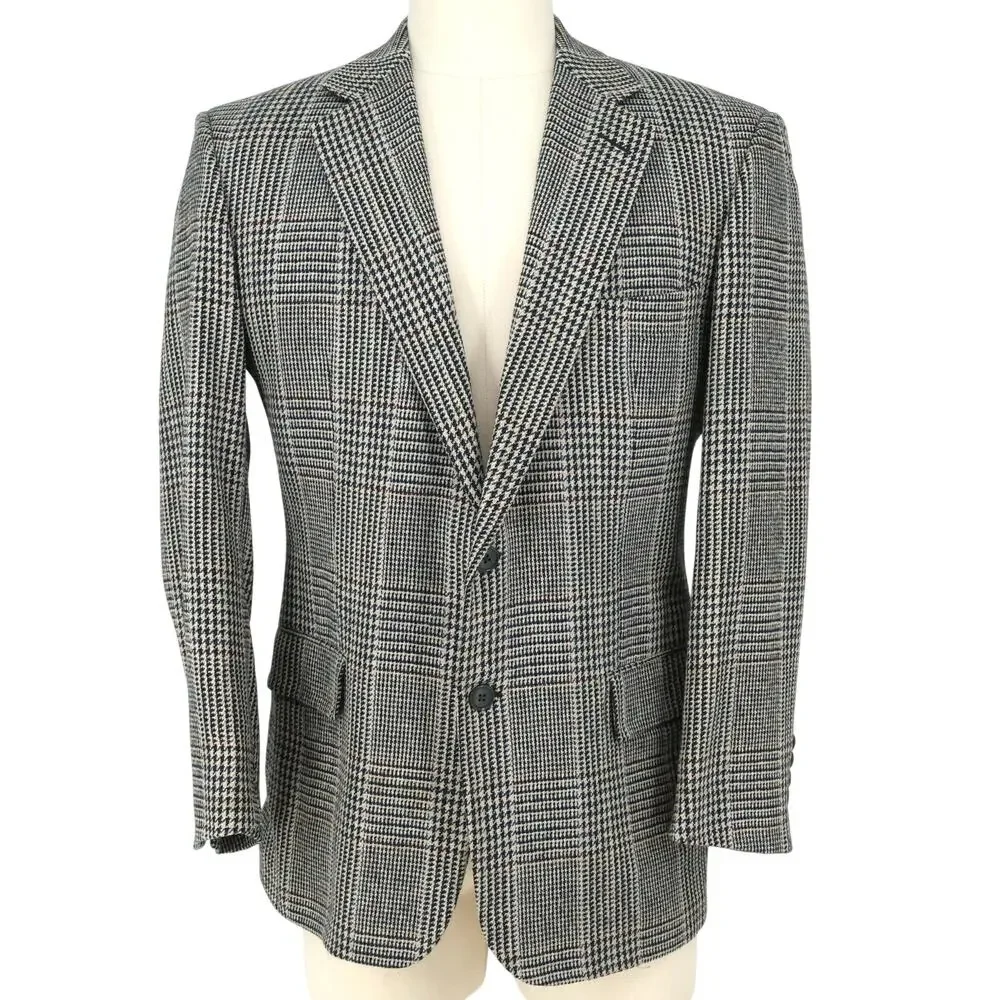 Gieves and Hawkes Sport Coat Mens 42R Black Beige Silk Wool Falmouth Jacket Vtg